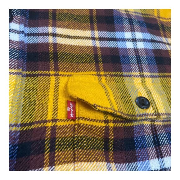 Levi’s Shirt Mens Medium  Check Button Up Yellow Black Casual Plaid Checkered M - Picture 2 of 6